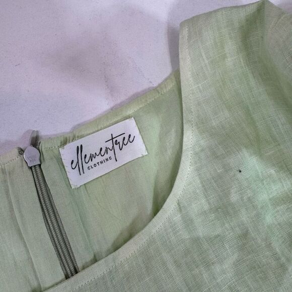 Elementree Midi Dress Womens Large Green LInen 3/4 Sleeve Comfort Shift Tunic - Picture 4 of 10